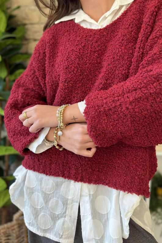 Hygge Boucle Slouch Knit Burgundy /19=